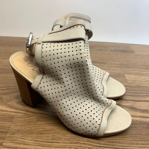 Sam Edelman Sandals Women Size 7 Emmie Block Heel Perforated Leather Peep Toe